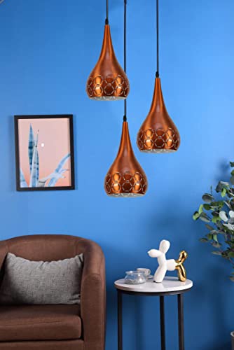 Image of GreyWings 3 Light Hanging Light for Home, Orange Aluminium Pendant Light with E27 Holder, Modern Ceiling Hanging Lamp for, Bulb Not Included, Cluster Set