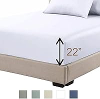 Vista 2 de Sábana bajera de percal, con bolsillo extra profundo (22 pulgadas), solo sábana bajera tamaño King, color blanco sólido