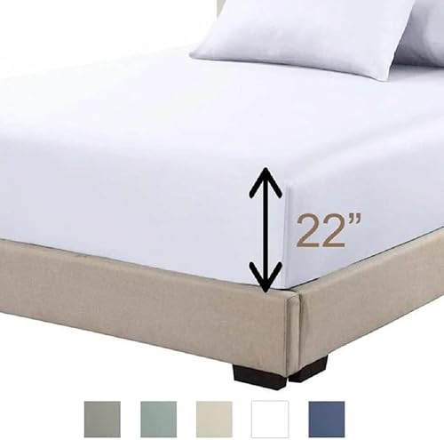 Miniatura 2 de Sábana bajera de percal, con bolsillo extra profundo (22 pulgadas), solo sábana bajera tamaño King, color blanco sólido