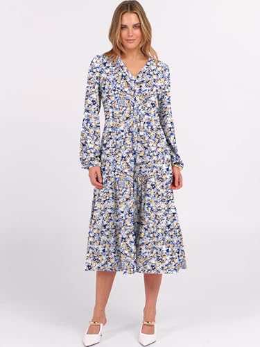 Image of ANRABESS Womens Fall Long Sleeve Boho Floral Tiered Midi Dress | V-Neck Lantern Sleeve A-Line Dresses with Pockets, Comfy Stretchy, Casual Work Vacation Daily Wear, Winter Spring Outfits