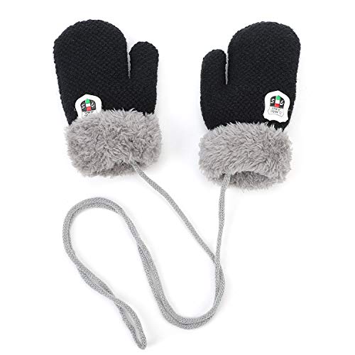 Kids Fleece Lined Knit Mittens Toddler Warm Winter Gloves with String Full Finger Gloves Thermal Snow Ski Gloves for Age 2-4Y2
