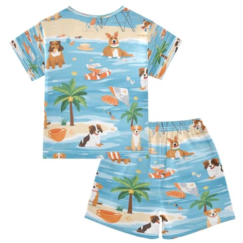 Summer Vacation Dog Kids Pjs Set Boys Girls Summer Short-Sleeve Sleepwear Pajamas 2PCS2