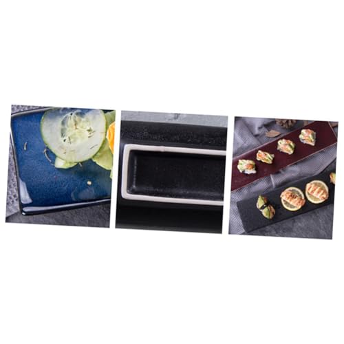 Plato rectangular de cerámica para sushi azul miniatura 6