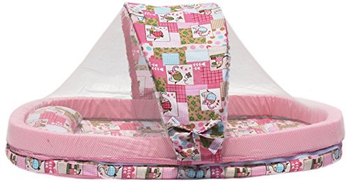 AMARDEEP Mattress with Mosquito Net with Bumper Guard 95 * 55 * 45 Cms XXL 0-2 yrs Pink Animal Print