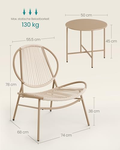 SONGMICS Balkonmöbel, 3er Set, Gartenmöbel-Set, aus PE-Polyrattan, Outdoor, mit Tisch, 2 Stühlen, für Terrasse, Garten, Balkon, Kamelbraun GGF021K01 6