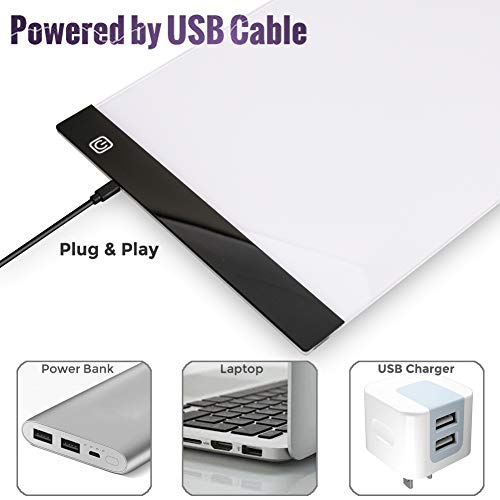 A4 LED Light Box Tracer Ultra-Thin USB Powered Portable Dimmable Brightness LED Artcraft Tracing Light Pad Light Box for Artists Drawing Sketching Animation Designing Stencilling X-ray Viewing