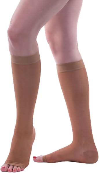 Allegro Womens Sheer Knee High Compression Stockings 20-30 mmHg Open Toe