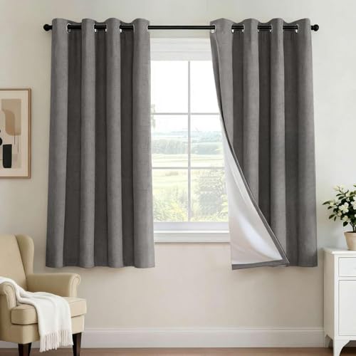 Image of H.VERSAILTEX 100% Blackout Linen Look Waterproof Grey Curtains for Bedroom Blackout Drapes 63 inches Long Grommet Window Treatment Curtain Draperies, 2 Panels
