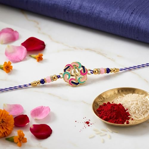 Image of Oblivion Shiva Motif, Lord Jagannath Multicolor Rakhi for Brother & Bhaiya with Decorative Magnets 2pcs - Raksha Bandhan Gift Set with Roli Tikka, Pooja Coin & Greeting Card, Pack of 6