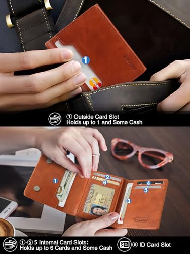 Wallet for Men, Works with Apple Find My, Wallet Tracker, Trifold Leather Card Wallet, Minimalist Front Pocket Wallet for Men, RFID Blocking, Multi Card Slots, Credit Card Holder, Brown2