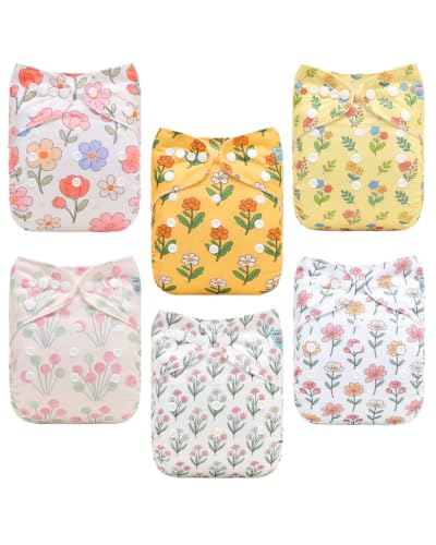 Image of ALVABABY Baby Cloth Diapers 6 Pack with 12 Inserts Cloth Diaper Covers Adjustable Washable Reusable for Baby Girls and Boys 6DM141A