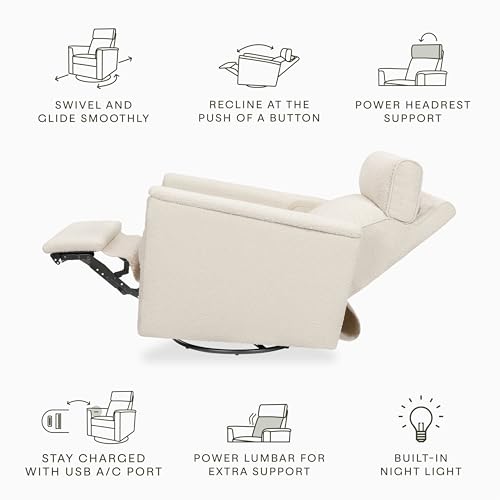 Image of Namesake Willa Pro Power Recliner Glider, Performance Ivory Boucle | GREENGUARD Gold Certified Recliner w / 270 Swivel - Built-in USB Charging Port w / Adjustable Headrest & Power Lumbar Support