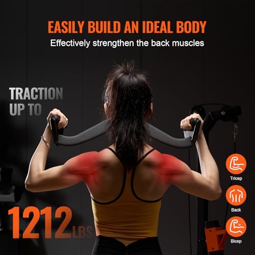 VEVOR Latzug-Aufsätze, Rudergerät mit Kabelzug, T-Stange, V-Stange, 7er-Set, Trizeps-Zugstange, gummibeschichteter Griff für das Krafttraining am Rücken, Bizeps-Curl, Trizeps-Latzugstange