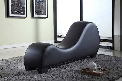 Image of SOUL CRAFT Sheesham Wood Leatherate Tantric Chaise Loung Chair, Yoga Chaise Lounge,Chaise Sofa Modern Lounge,Relaxing Chaise Lounge Chair, loveseats and chaises with Cushion (Black)