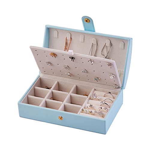 Naswei Small Jewelry Box, Jewelry Organizer Box, Travel Jewelry Boxes Jewlery Box Storage Case with Earring, Necklace, Ring Holder, Leather Gifts for Girls & Women (Light Blue)