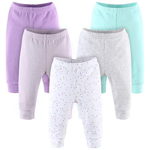 Image of The Peanutshell Baby Girl Pants Set | 5 Pack in Newborn to 24 Month Sizes | Floral, Pink, White, Stars