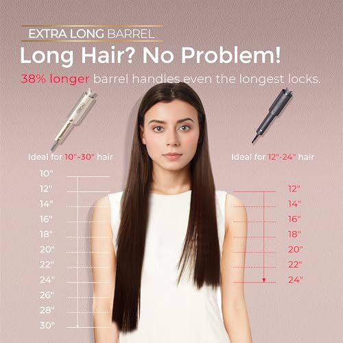 Image of TYMO CurlPro Plus Automatic Rotating Curling Iron - Upgraded Long Barrel Curling Wand for Long Hair, Ceramic Hair Curler for Women, Anti-Scald, Tangle-Free, 600M Ionic, Dual Voltage, Gold, 1 1 /2 Inch