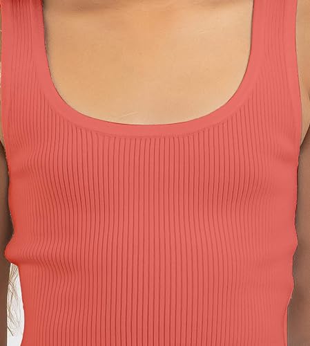 Image of KYDA KIDS Girl's Casual Sleeveless Solid Cotton Rib Knitted Square Neck Crop Tank Top for Girls