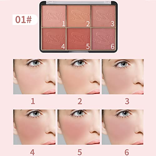 Yeweian 6 Colors Face Blush Palette, Matte Mineral Blush Powder For Cheek,Lip And Eye，Bright Shimmer Face Blush, Contour And Highlight Blush Makeup Palette,With A Blush Brush (Set 01) #TOP2