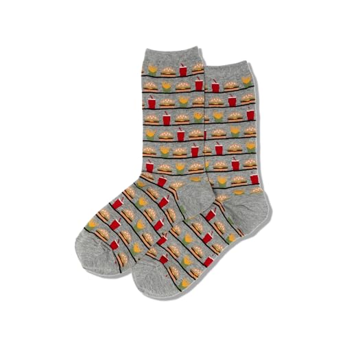 Hot Sox Women's Fun Food Crew Socks-1 Pair Pack-Cool & Cute Pop Culture Gifts, Hamburger, Fries and Drink (Gents Heather), Shoe Size: 4-10 - Thumbnail 4