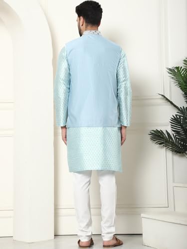 Image of SOJANYA (Since 1958 Men's Silk Blend Printed Kurta and Cream Pyjama with Designer Nehru Jacket