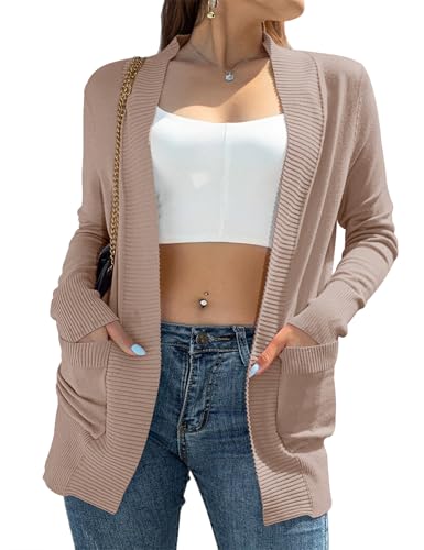 Image of Womens Open Front Cardigan Sweaters Oversized Long Sleeve Two Pockets Loose Solid Knit Sweaters