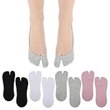 Qulkws 4 Pairs Cotton Tabi Sock Flip Flop Socks Unisex Split Toe Tabi Split Toe Socks Low Cut Splits Toes Cotton No Show Sock for Flip Flop Geta Sneaker Loafer Boat Shoes Flats
