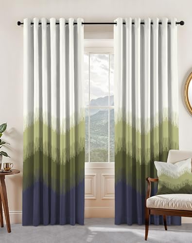 Image of Casableu Kivo Digital Print 85% Blackout Curtains for Long Door /Window, Thermal Insulated, Tie Back, Wider Width 50 in, Eyelet Curtains for Living Room /Bedroom(Green 9 ft Set of 2)