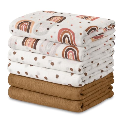 Image of GLLQUEN BABY Receiving Blankets Muslin Swaddle Blanket for Newborn Girl Boy | Cotton Squares Baby Blankets, Soft & Thin Swaddle Cloth, Breathable Absorbent Infant Swaddling Wrap - 6 Pack (Rainbow)