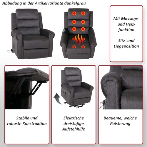 Fernsehsessel HWC-K63, Relaxsessel, Liegefunktion Aufstehhilfe Massage Heizfunktion, Stoff 220g/m² Chenille - Bordeaux – Bild 3