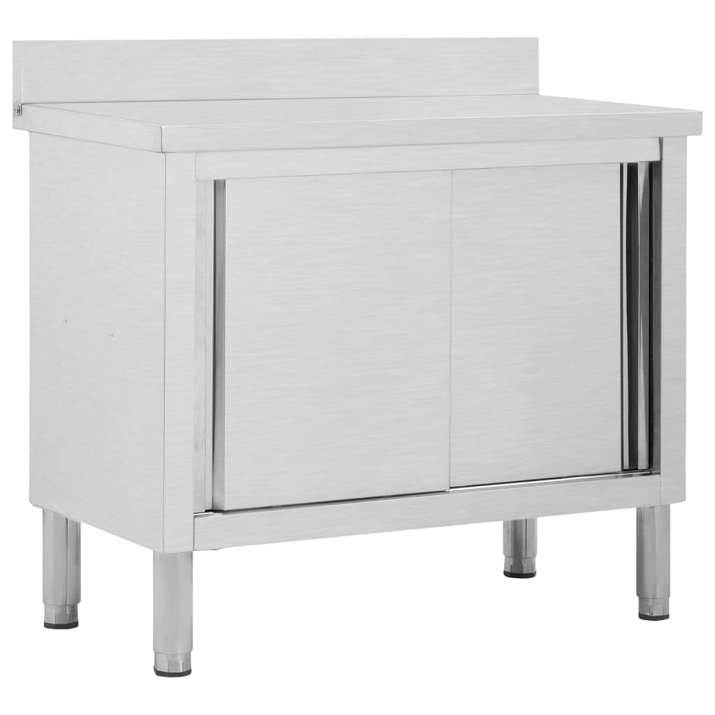 ACAGALA Armadi da lavoro con ante scorrevoli, tavolo da lavoro in acciaio inox con mobiletto, armadietto da lavoro in acciaio inox, per cucina, ristorante, garage, 100 x 50 x (95-97) cm