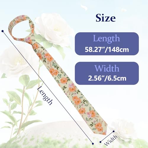 Image of Floral Ties Skinny Tie for Men, Cotton Mens Neckties for Weddings | 2.56'', floral, slim, soft and comfortable, men's neckties for casual, business, party, daily, dating