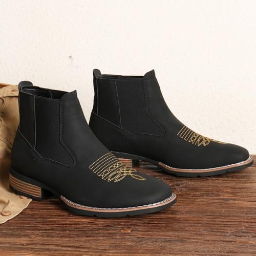 Shoes for Men, Business Embroidering Design Ankle Boots, Fashionable Round Toe Boots for Daily Wear, Male All-Match Shoes for Daily Wear3