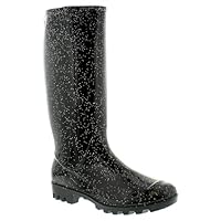 Platino Ladies Glitter wellies black festival garden snow wellington boots women Black Glitter 8 UK