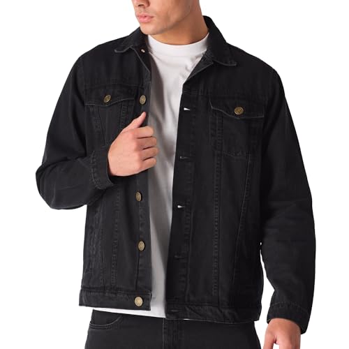 Image of JMOJO Jean Jacket Men - Button Down Trucker Style with Functional Pockets - Classic Mens Denim Jackets for Casual Outfits