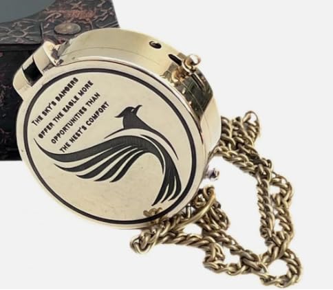 Brújula de bolsillo de latón grabada con estuche de cuero – Frase inspiradora de águila para amantes de la aventura miniatura 7