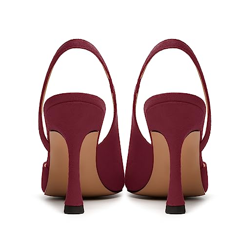 JUSTDANNI Womens Suede Sexy Slingback Comfortable Evening Elastic Pointed Toe Stiletto High Heel Pumps Shoes 3.3 Inch4