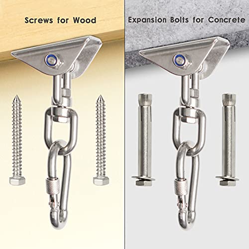 304 Stainless Steel Swing Hanger, Heavy Duty 360° Swivel Swing Hook And Locking Snap Hooks, 1100 Lb Capacity Swing Hardware Hanging Kit With Screws And Expansion Bolts- (2 Pack) #TOP2
