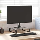 Gecheer Monitorständer, Laptop-Ständer für Schreibtisch, Monitor-Schreibtisch-Ständer, Laptop-Drucker-Ständer für Zuhause und Büro, schwarz, 40 x 35 x 8 cm, gehärtetes Glas und Metall