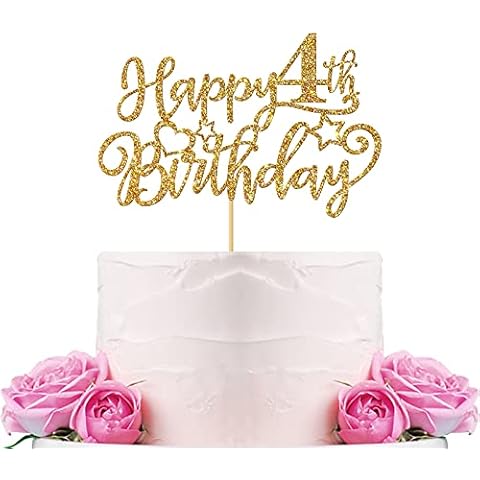 WeBenison Happy 4th Birthday Cake Topper Children's 4th Birthday Cake Topper Boy or Girl Four Years Old Birthday Party Decorations Gold Glitter Cover