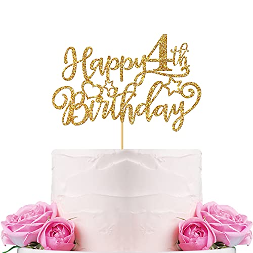 WeBenison Happy 4th Birthday Cake Topper Children's 4th Birthday Cake Topper Boy or Girl Four Years Old Birthday Party Decorations Gold Glitter