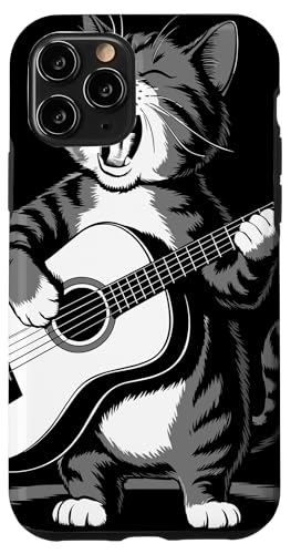 Singing Cat Playing Guitar Funny Animal Musician Humor X}zP[X iPhone 11 Pro p