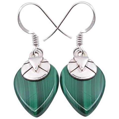 SilverStarJewel 925 Solid Silver Drop Malachite tcw 12.0 Earrings 1.4" New Jewelry Cover