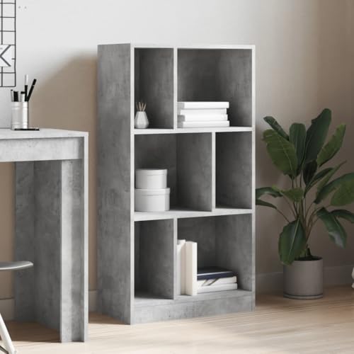 Estantería gris hormigón modular de madera con 6 compartimentos y estantes para almacenamiento 5