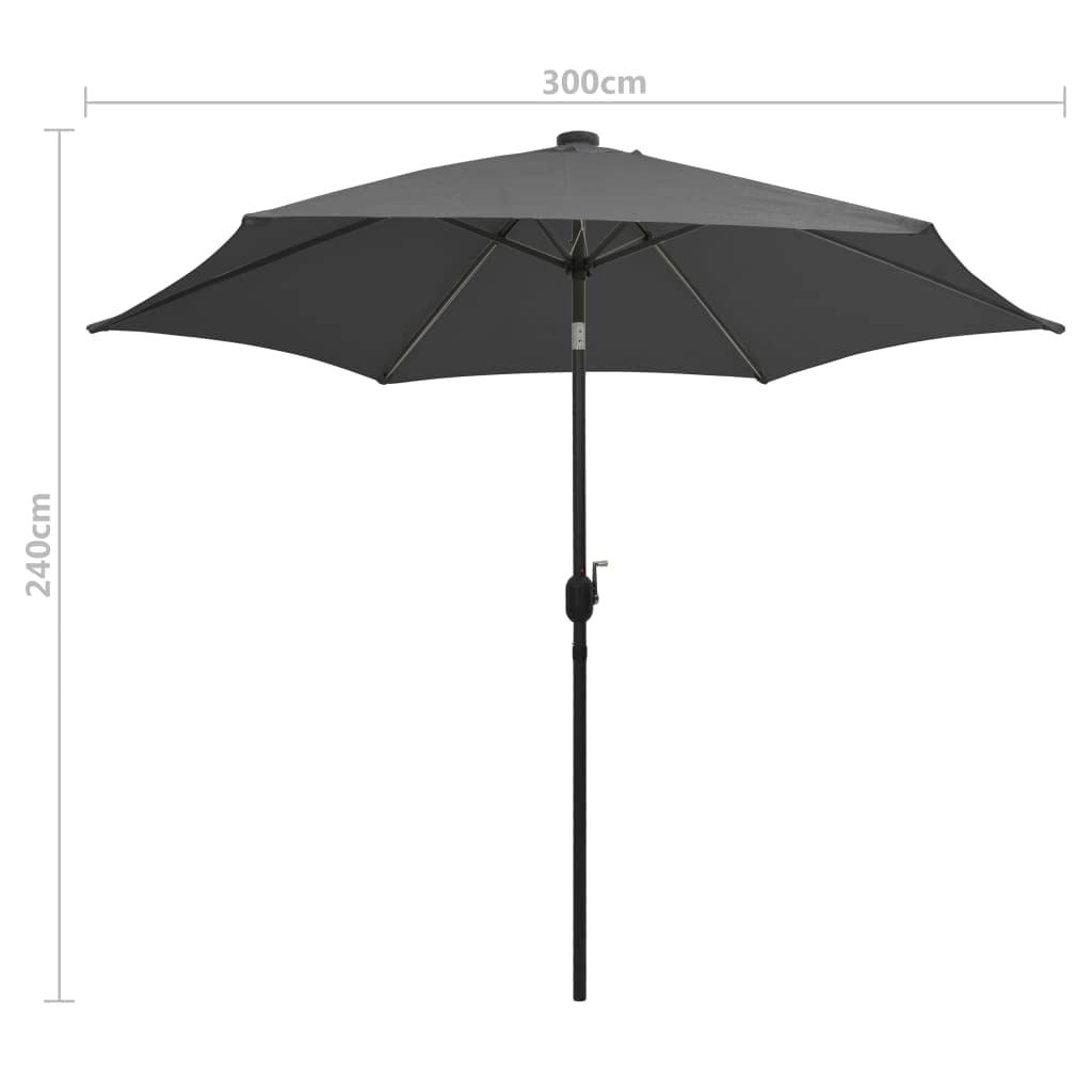 vidaXL Ombrellone con Luci a LED e Palo in Alluminio Parasole Protezione per Il Sole Telo Protettivo Tenda Accessori da Esterni 300 cm Antracite