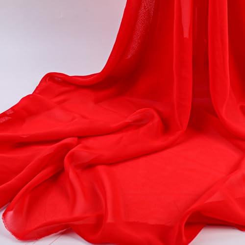 Chiffon Fabric by The Yard 60 Inch Wide Chiffon Sheer Fabric Bars Wedding Draping Pre-Cut Soft Wedding Arch Draping Backdrop Party Decoration Light and Airy Dreamy (Red 1 Yard)