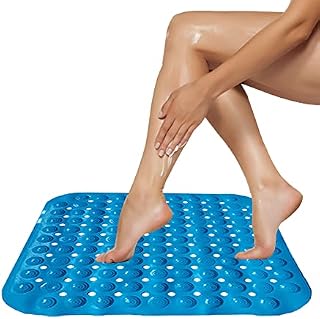 Thickoad Shower Mat,Bath Mat Non Slip,Square Bath Mat,Non Slip Shower Mat With Drain Holes and Suction Cups for Bathroom Hotel Bath Slip Mat (Dark blue,46*46cm)
