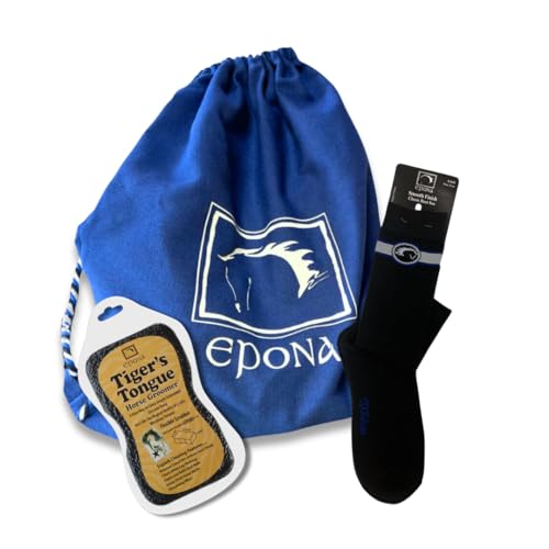 Epona Tigers Tongue Groomer & Smooth Tall Boot Sock (Black) Horse Grooming Tools with Bonus Backpack