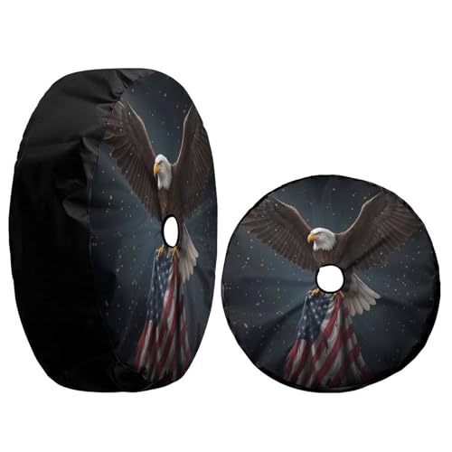 Image of Delerain Spare Tire Cover with Backup Camera Hole Bald Eagle American Flag Wheel Covers Waterproof Dust-Proof UV Sun Universal Fit for RV Trailer RV SUV Truck (17 Inch for Diameter 31 inch-33 inch)