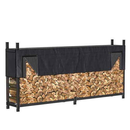 Ultrawall 8ft Heavy Duty Firewood Rack with Waterproof Cover, Freestanding